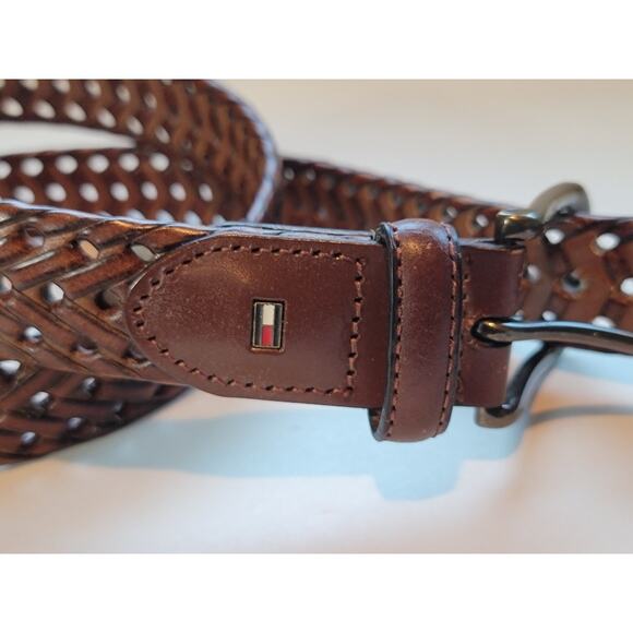 Tommy Hilfiger Braided Belt Men's Brown Logo Preppy Size 34-35 - Picture 8 of 12